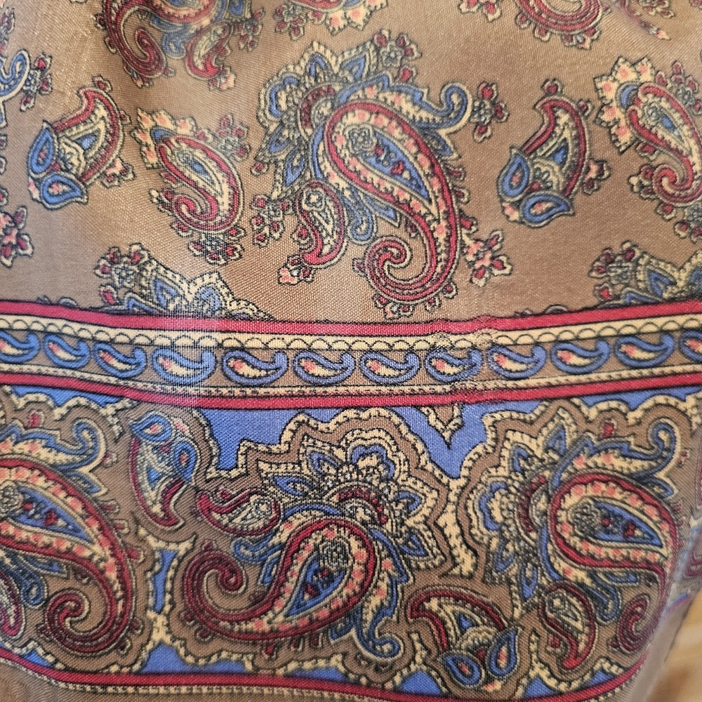 🐕 Vintage Roger Laurent Paris Brown Paisley Scarf 🐕 - Picture 6 of 12